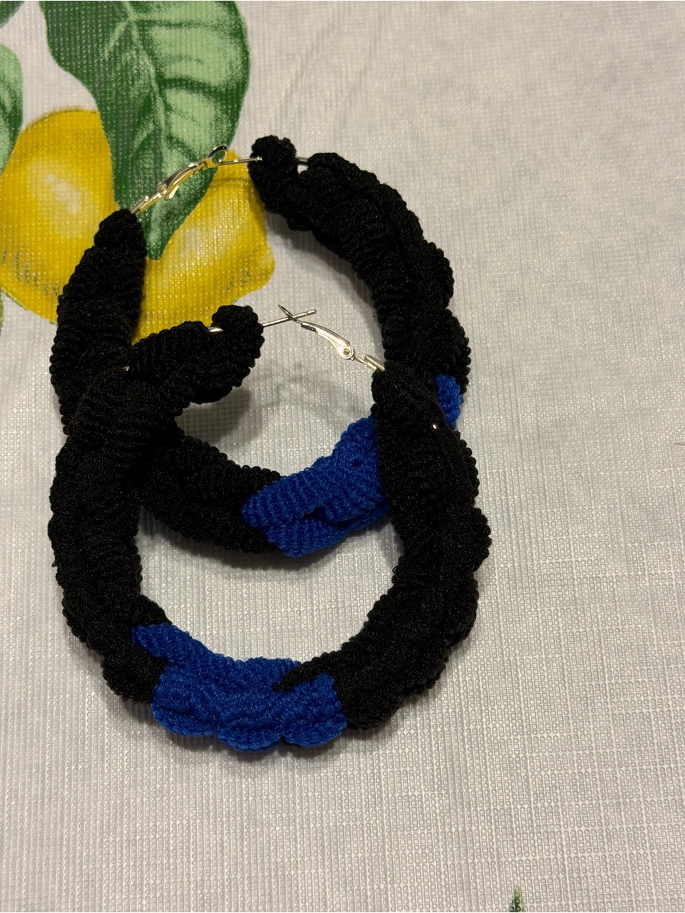 Black and Royal Blue Braided Hoop Earrings - Women's Fashion Jewelry